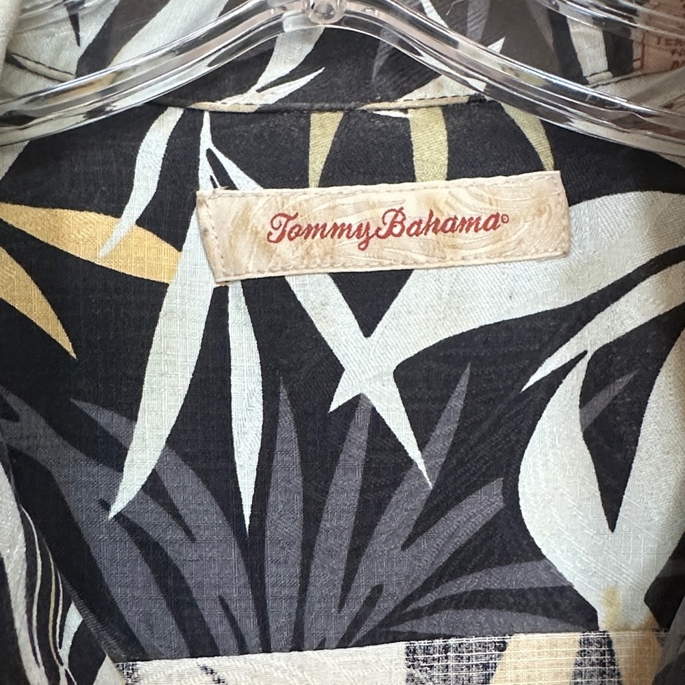 Tommy Bahama Men's Tropical Leaf Shirt - Black, White, Tan, Green - Picture 2 of 4